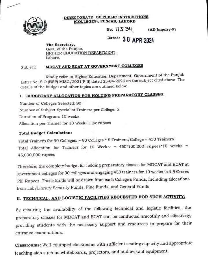 MDCAT ECAT Free Preparation at Govt College in Punjab